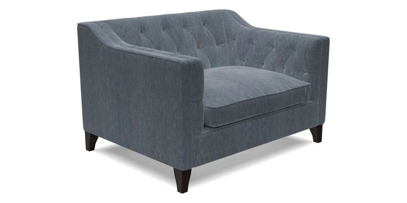 Haresfield Snuggler Dipped Arms in Mohair Lichen Seat Cushion in RHS Gertrude Jekyll Meadow Flower Olive and Scatters in RHS Gertrude Jekyll Folklore Olive