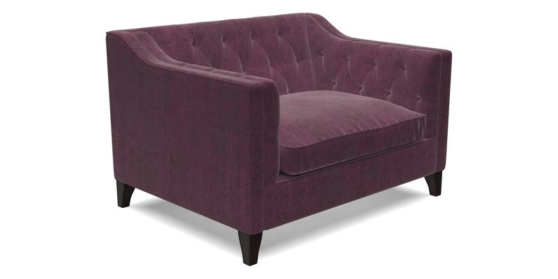 Haresfield Snuggler Dipped Arms in Mohair Lichen Seat Cushion in RHS Gertrude Jekyll Meadow Flower Olive and Scatters in RHS Gertrude Jekyll Folklore Olive