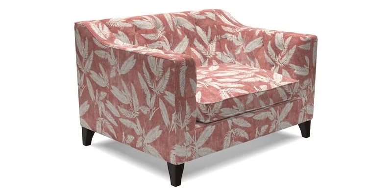 Haresfield Snuggler Dipped Arms in Mohair Lichen Seat Cushion in RHS Gertrude Jekyll Meadow Flower Olive and Scatters in RHS Gertrude Jekyll Folklore Olive