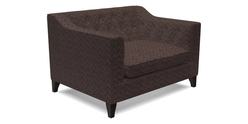 Haresfield Snuggler Dipped Arms in Mohair Lichen Seat Cushion in RHS Gertrude Jekyll Meadow Flower Olive and Scatters in RHS Gertrude Jekyll Folklore Olive