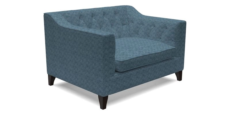 Haresfield Snuggler Dipped Arms in Mohair Lichen Seat Cushion in RHS Gertrude Jekyll Meadow Flower Olive and Scatters in RHS Gertrude Jekyll Folklore Olive