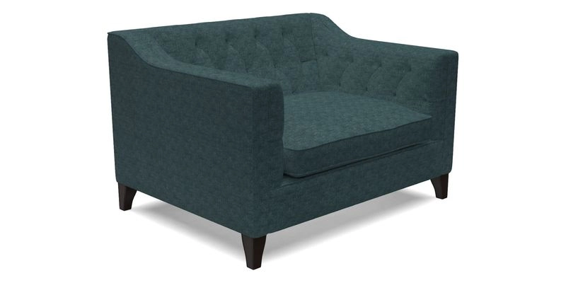 Haresfield Snuggler Dipped Arms in Mohair Lichen Seat Cushion in RHS Gertrude Jekyll Meadow Flower Olive and Scatters in RHS Gertrude Jekyll Folklore Olive