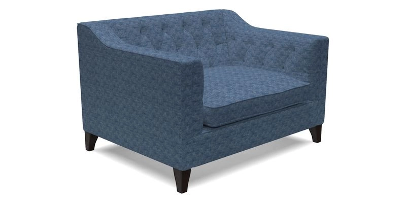 Haresfield Snuggler Dipped Arms in Mohair Lichen Seat Cushion in RHS Gertrude Jekyll Meadow Flower Olive and Scatters in RHS Gertrude Jekyll Folklore Olive