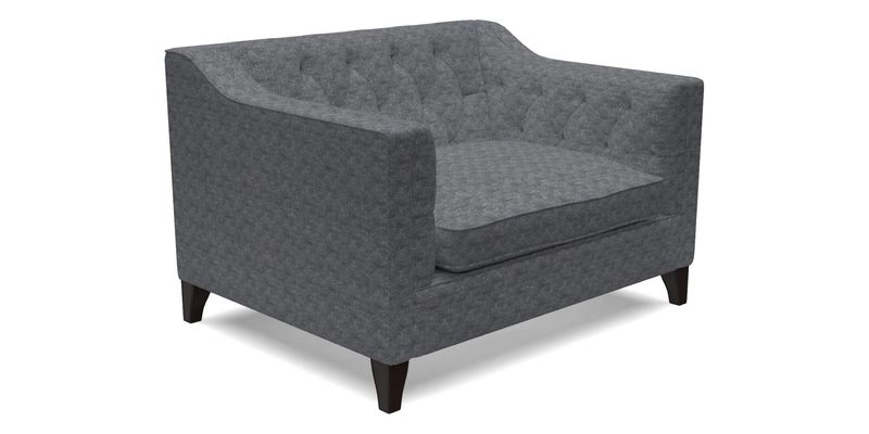 Haresfield Snuggler Dipped Arms in Mohair Lichen Seat Cushion in RHS Gertrude Jekyll Meadow Flower Olive and Scatters in RHS Gertrude Jekyll Folklore Olive