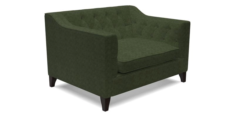 Haresfield Snuggler Dipped Arms in Mohair Lichen Seat Cushion in RHS Gertrude Jekyll Meadow Flower Olive and Scatters in RHS Gertrude Jekyll Folklore Olive