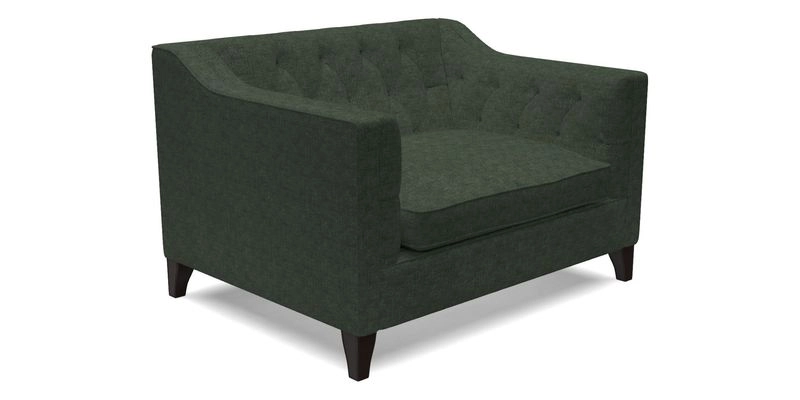 Haresfield Snuggler Dipped Arms in Mohair Lichen Seat Cushion in RHS Gertrude Jekyll Meadow Flower Olive and Scatters in RHS Gertrude Jekyll Folklore Olive