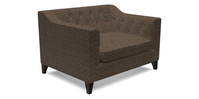 Haresfield Snuggler Dipped Arms in Mohair Lichen Seat Cushion in RHS Gertrude Jekyll Meadow Flower Olive and Scatters in RHS Gertrude Jekyll Folklore Olive