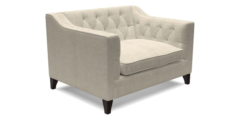 Haresfield Snuggler Dipped Arms in Mohair Lichen Seat Cushion in RHS Gertrude Jekyll Meadow Flower Olive and Scatters in RHS Gertrude Jekyll Folklore Olive