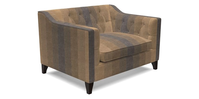 Haresfield Snuggler Dipped Arms in Mohair Lichen Seat Cushion in RHS Gertrude Jekyll Meadow Flower Olive and Scatters in RHS Gertrude Jekyll Folklore Olive