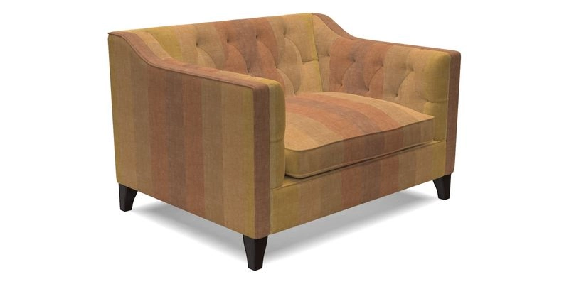 Haresfield Snuggler Dipped Arms in Mohair Lichen Seat Cushion in RHS Gertrude Jekyll Meadow Flower Olive and Scatters in RHS Gertrude Jekyll Folklore Olive