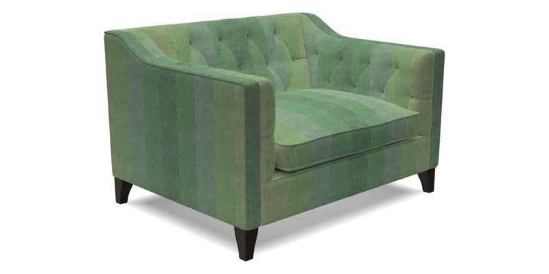 Haresfield Snuggler Dipped Arms in Mohair Lichen Seat Cushion in RHS Gertrude Jekyll Meadow Flower Olive and Scatters in RHS Gertrude Jekyll Folklore Olive