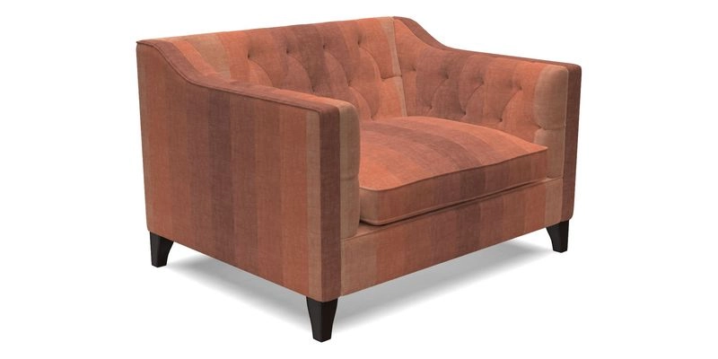 Haresfield Snuggler Dipped Arms in Mohair Lichen Seat Cushion in RHS Gertrude Jekyll Meadow Flower Olive and Scatters in RHS Gertrude Jekyll Folklore Olive