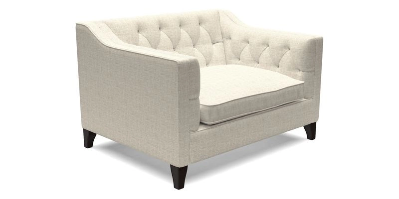 Haresfield Snuggler Dipped Arms in Mohair Lichen Seat Cushion in RHS Gertrude Jekyll Meadow Flower Olive and Scatters in RHS Gertrude Jekyll Folklore Olive