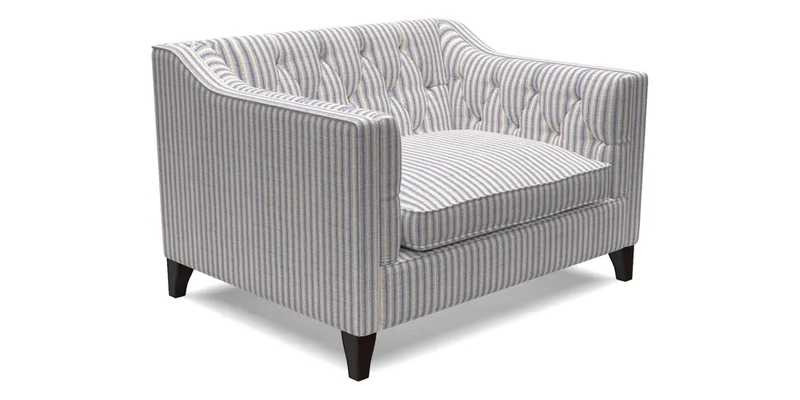 Haresfield Snuggler Dipped Arms in Mohair Lichen Seat Cushion in RHS Gertrude Jekyll Meadow Flower Olive and Scatters in RHS Gertrude Jekyll Folklore Olive