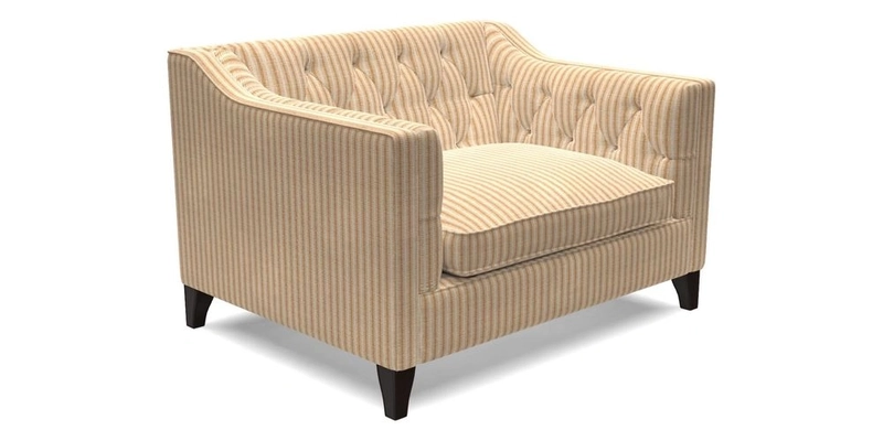 Haresfield Snuggler Dipped Arms in Mohair Lichen Seat Cushion in RHS Gertrude Jekyll Meadow Flower Olive and Scatters in RHS Gertrude Jekyll Folklore Olive