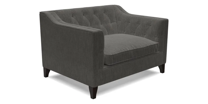 Haresfield Snuggler Dipped Arms in Mohair Lichen Seat Cushion in RHS Gertrude Jekyll Meadow Flower Olive and Scatters in RHS Gertrude Jekyll Folklore Olive