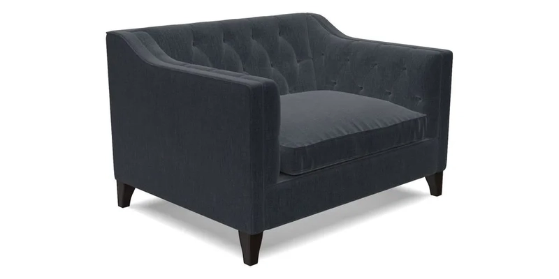 Haresfield Snuggler Dipped Arms in Mohair Lichen Seat Cushion in RHS Gertrude Jekyll Meadow Flower Olive and Scatters in RHS Gertrude Jekyll Folklore Olive