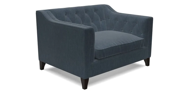 Haresfield Snuggler Dipped Arms in Mohair Lichen Seat Cushion in RHS Gertrude Jekyll Meadow Flower Olive and Scatters in RHS Gertrude Jekyll Folklore Olive