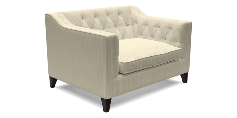 Haresfield Snuggler Dipped Arms in Mohair Lichen Seat Cushion in RHS Gertrude Jekyll Meadow Flower Olive and Scatters in RHS Gertrude Jekyll Folklore Olive