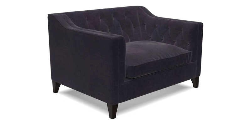 Haresfield Snuggler Dipped Arms in Mohair Lichen Seat Cushion in RHS Gertrude Jekyll Meadow Flower Olive and Scatters in RHS Gertrude Jekyll Folklore Olive