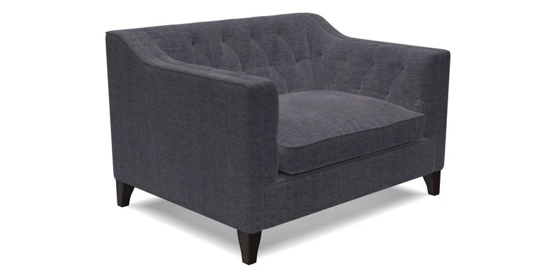 Haresfield Snuggler Dipped Arms in Mohair Lichen Seat Cushion in RHS Gertrude Jekyll Meadow Flower Olive and Scatters in RHS Gertrude Jekyll Folklore Olive