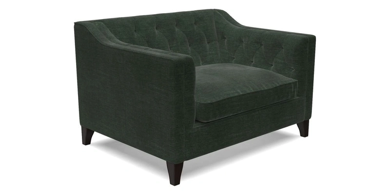 Haresfield Snuggler Dipped Arms in Mohair Lichen Seat Cushion in RHS Gertrude Jekyll Meadow Flower Olive and Scatters in RHS Gertrude Jekyll Folklore Olive