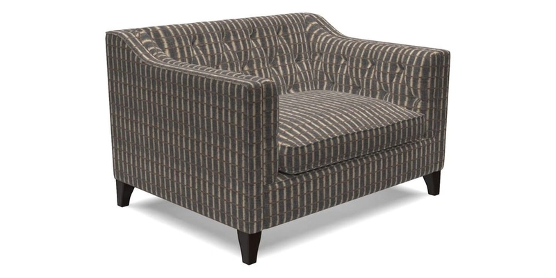 Haresfield Snuggler Dipped Arms in Mohair Lichen Seat Cushion in RHS Gertrude Jekyll Meadow Flower Olive and Scatters in RHS Gertrude Jekyll Folklore Olive