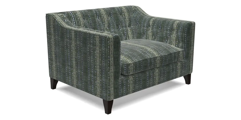 Haresfield Snuggler Dipped Arms in Mohair Lichen Seat Cushion in RHS Gertrude Jekyll Meadow Flower Olive and Scatters in RHS Gertrude Jekyll Folklore Olive