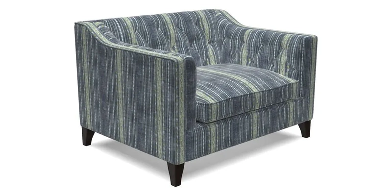 Haresfield Snuggler Dipped Arms in Mohair Lichen Seat Cushion in RHS Gertrude Jekyll Meadow Flower Olive and Scatters in RHS Gertrude Jekyll Folklore Olive