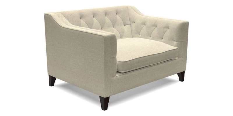 Haresfield Snuggler Dipped Arms in Mohair Lichen Seat Cushion in RHS Gertrude Jekyll Meadow Flower Olive and Scatters in RHS Gertrude Jekyll Folklore Olive