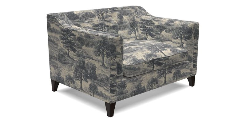 Haresfield Snuggler Dipped Arms in Mohair Lichen Seat Cushion in RHS Gertrude Jekyll Meadow Flower Olive and Scatters in RHS Gertrude Jekyll Folklore Olive
