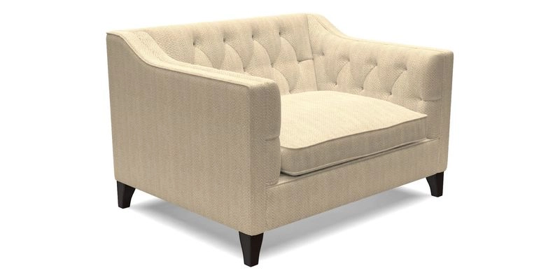 Haresfield Snuggler Dipped Arms in Mohair Lichen Seat Cushion in RHS Gertrude Jekyll Meadow Flower Olive and Scatters in RHS Gertrude Jekyll Folklore Olive