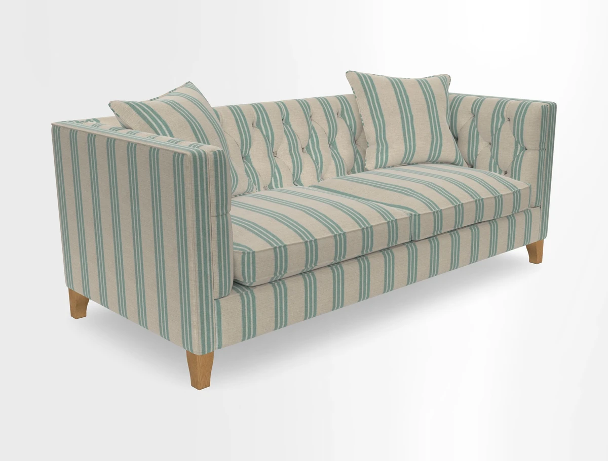 Haresfield 3 seater sofa in Whernside Spring Grass and Stockport Stripe Hunter 