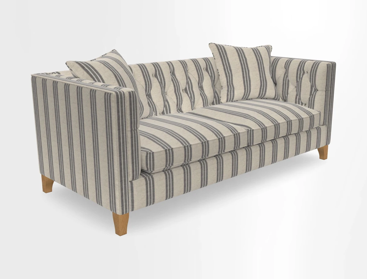 Haresfield 3 seater sofa in Whernside Spring Grass and Stockport Stripe Hunter 