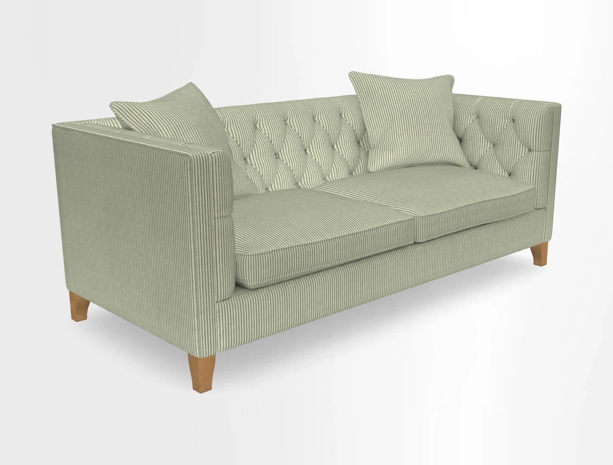 Haresfield 3 seater sofa in Whernside Spring Grass and Stockport Stripe Hunter 