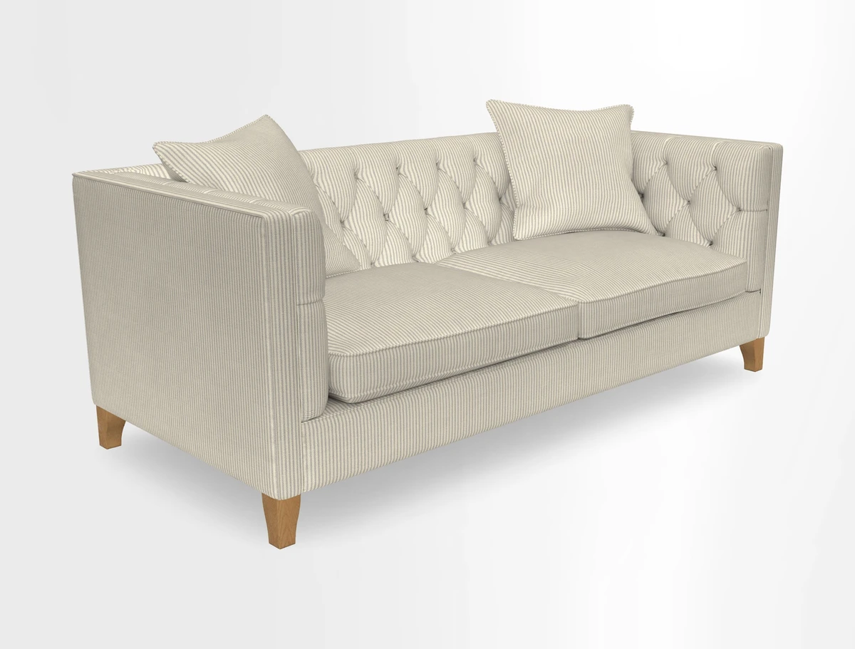 Haresfield 3 seater sofa in Whernside Spring Grass and Stockport Stripe Hunter 