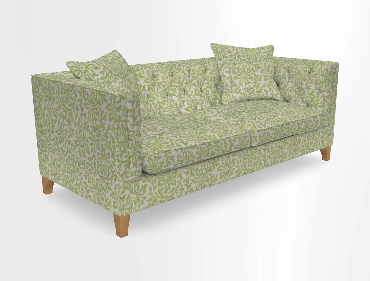Haresfield 3 seater sofa in Whernside Spring Grass and Stockport Stripe Hunter 