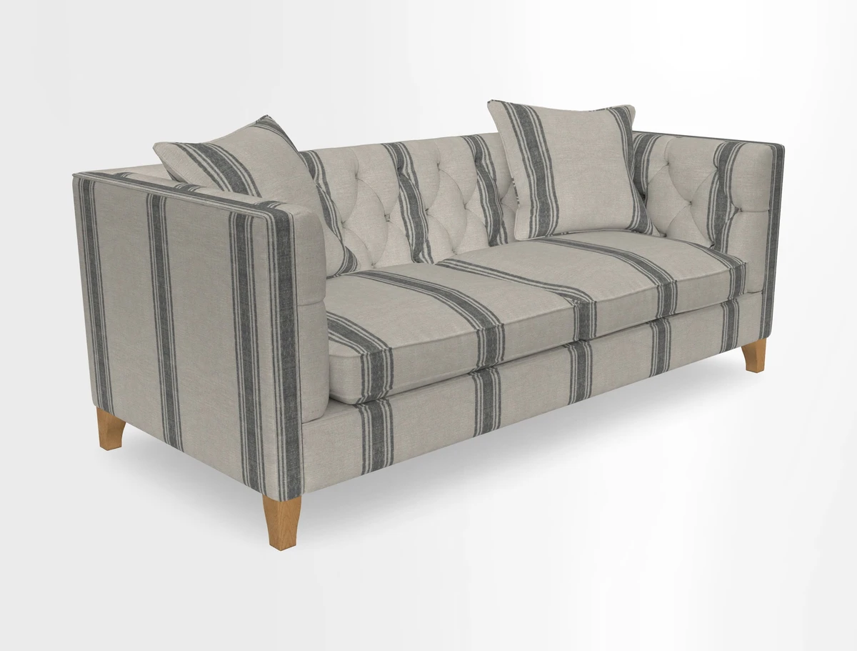 Haresfield 3 seater sofa in Whernside Spring Grass and Stockport Stripe Hunter 