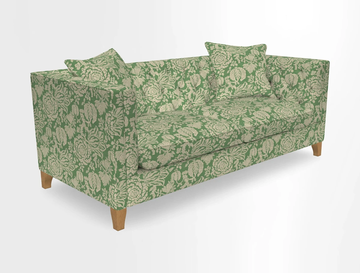 Haresfield 3 seater sofa in Whernside Spring Grass and Stockport Stripe Hunter 