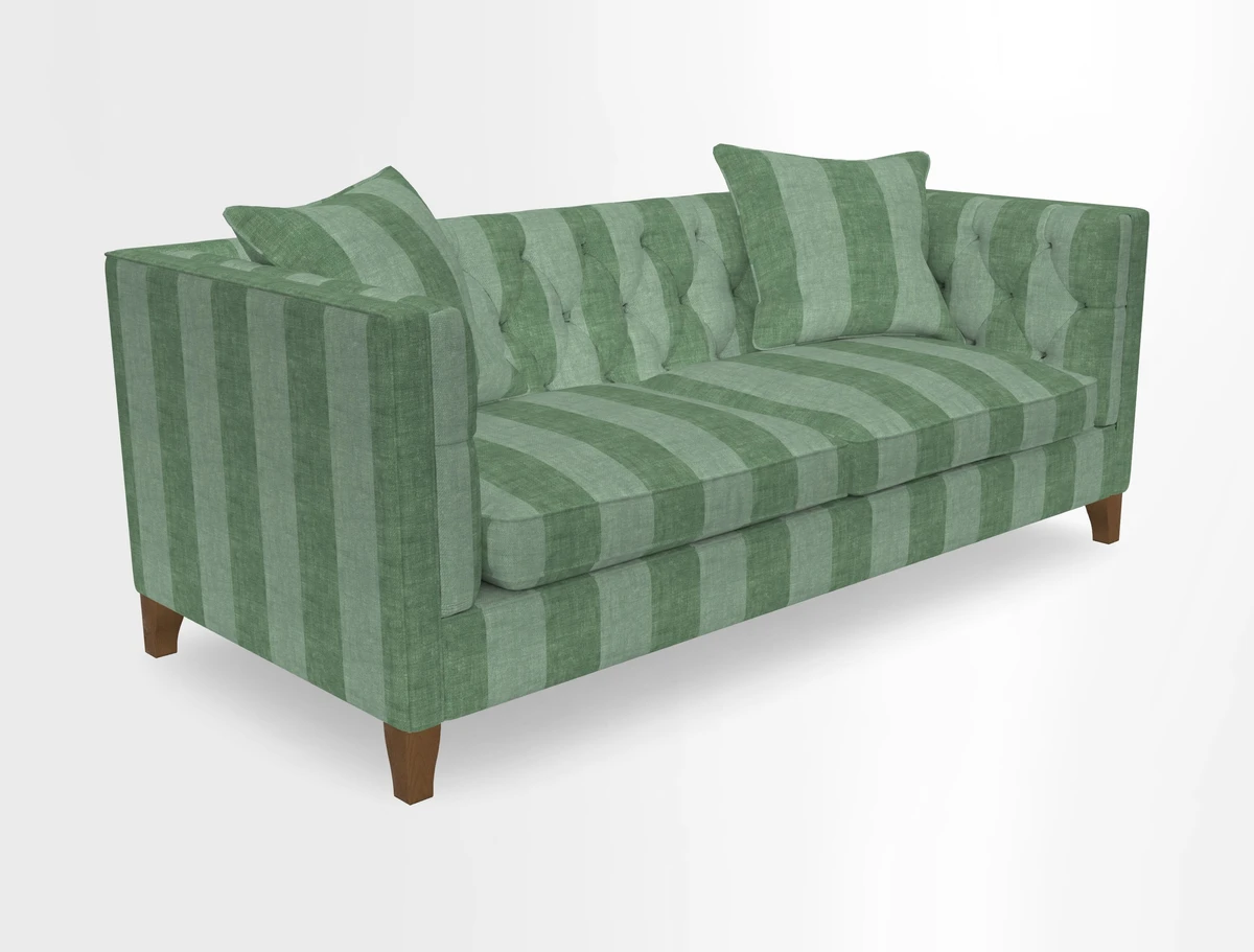 Haresfield 3 seater sofa in Whernside Spring Grass and Stockport Stripe Hunter 