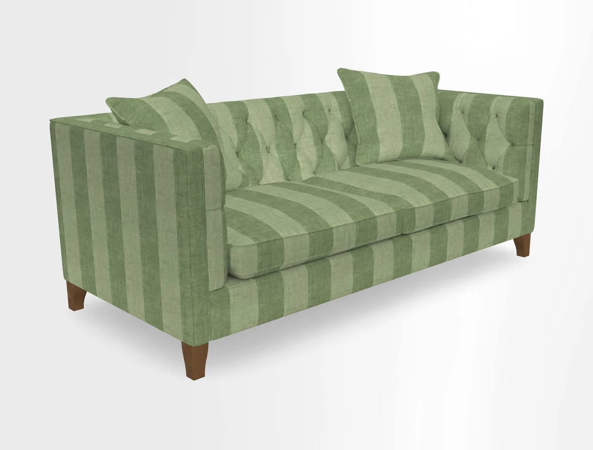 Haresfield 3 seater sofa in Whernside Spring Grass and Stockport Stripe Hunter 
