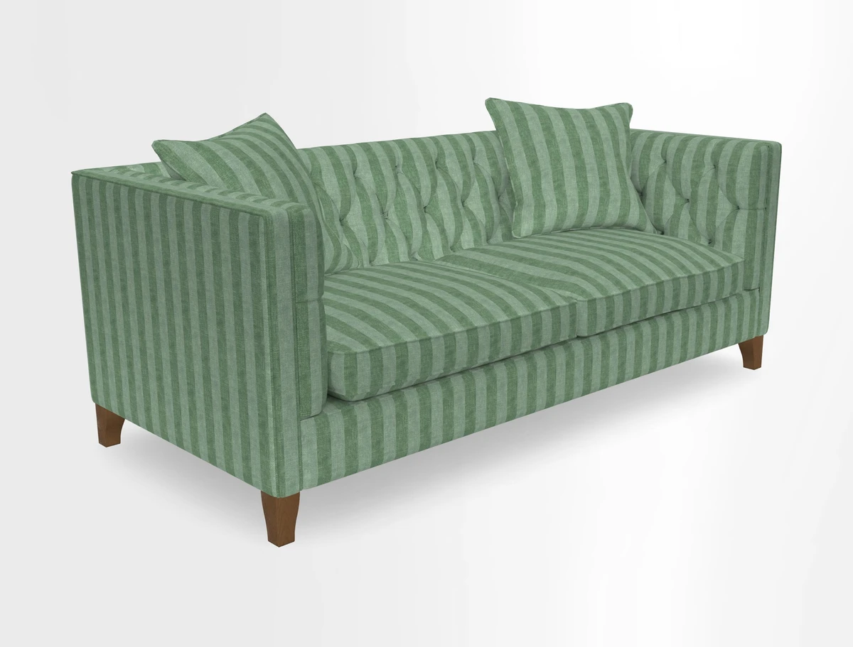 Haresfield 3 seater sofa in Whernside Spring Grass and Stockport Stripe Hunter 