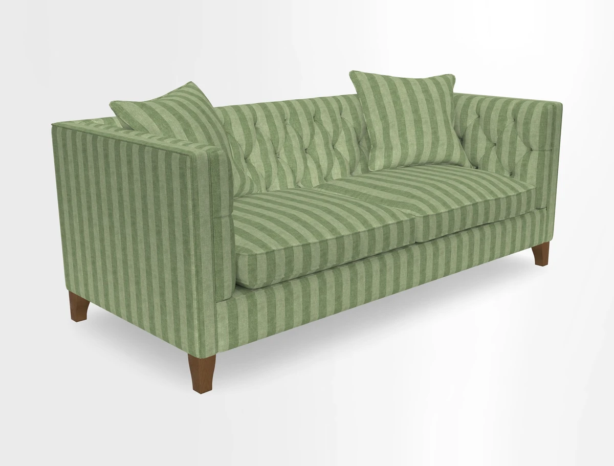 Haresfield 3 seater sofa in Whernside Spring Grass and Stockport Stripe Hunter 