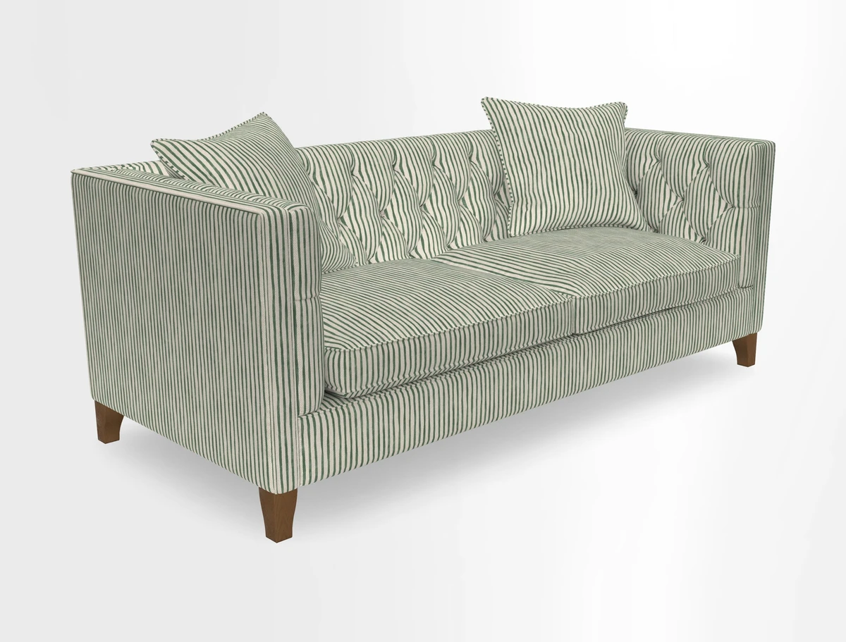 Haresfield 3 seater sofa in Whernside Spring Grass and Stockport Stripe Hunter 