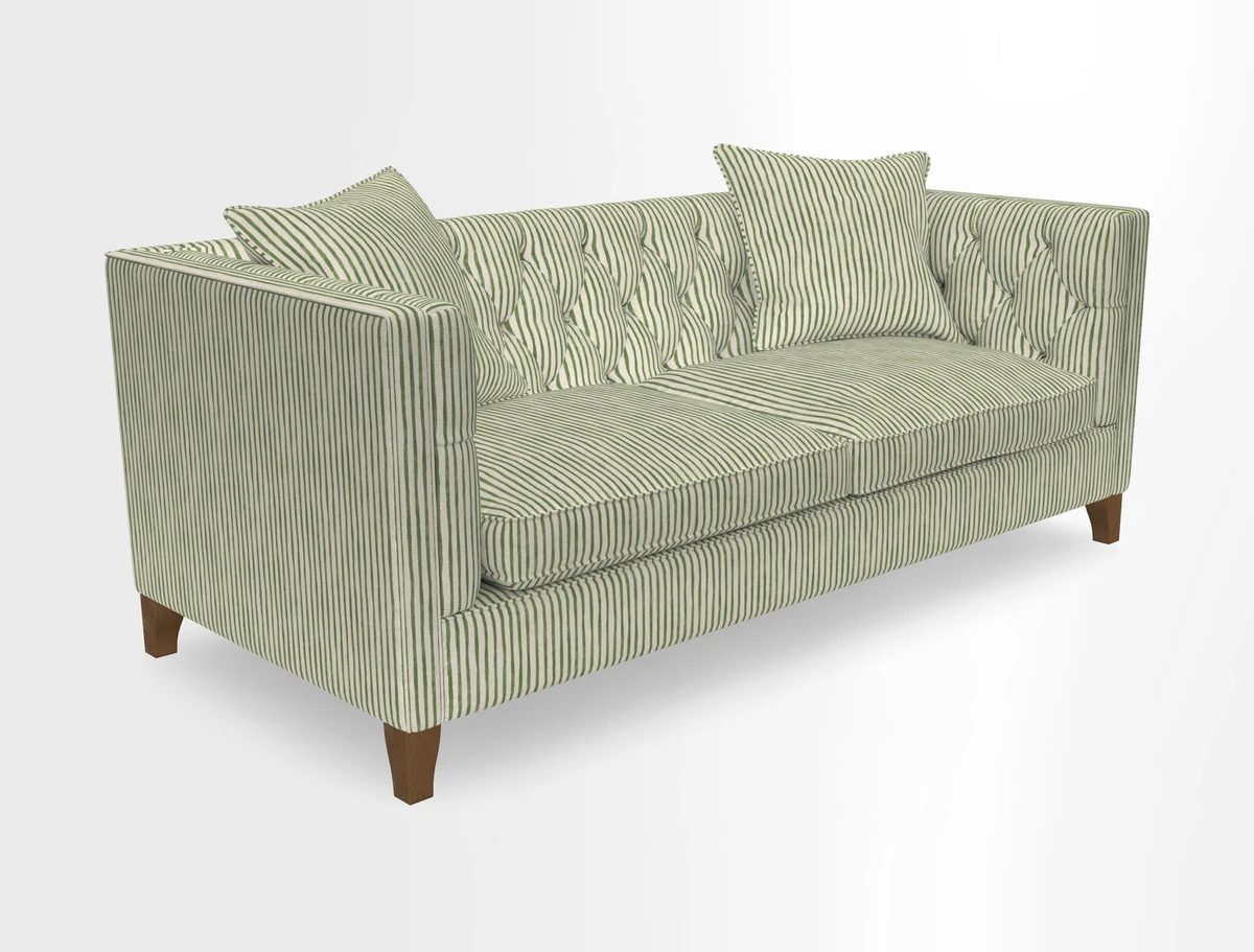 Haresfield 3 seater sofa in Whernside Spring Grass and Stockport Stripe Hunter 