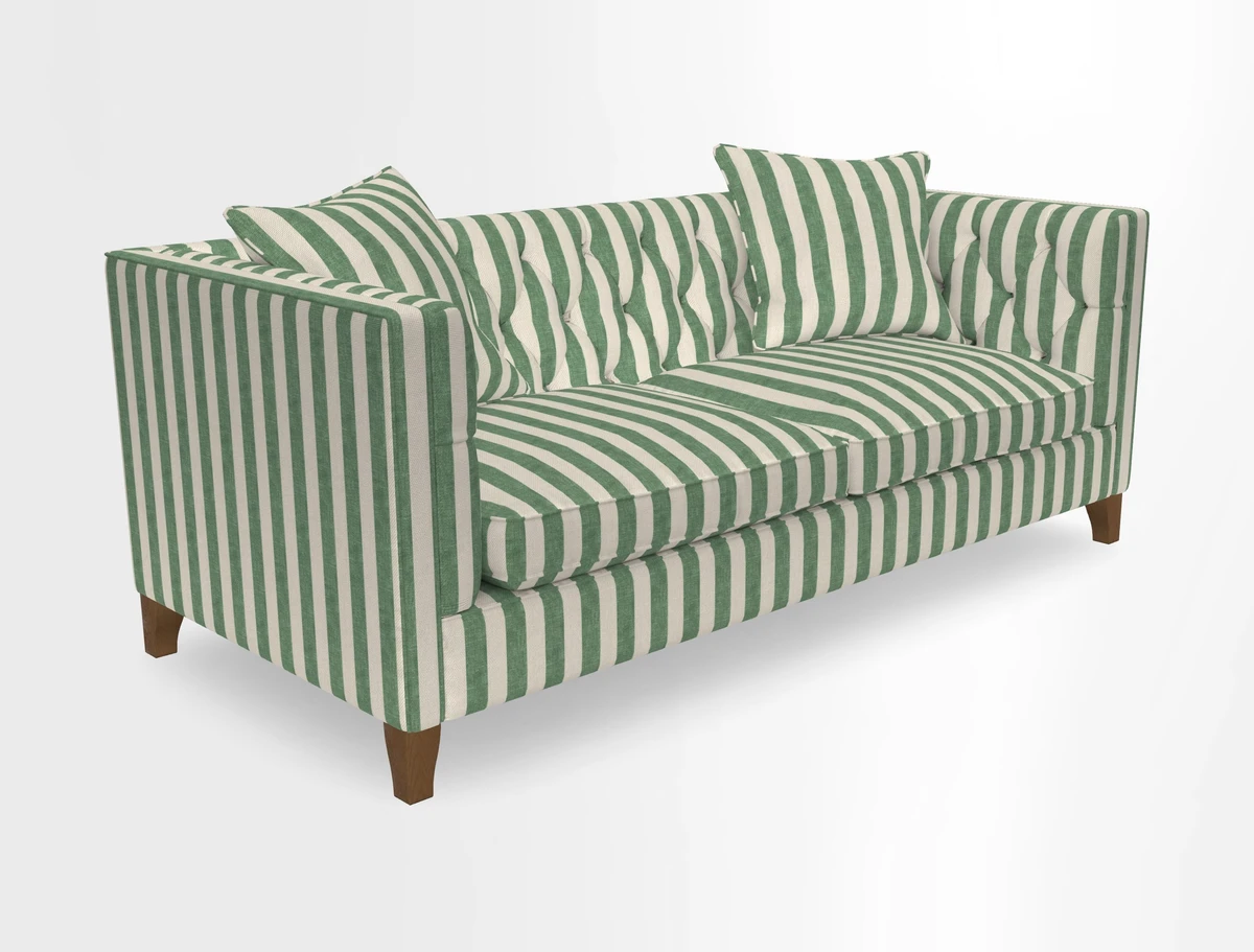 Haresfield 3 seater sofa in Whernside Spring Grass and Stockport Stripe Hunter 