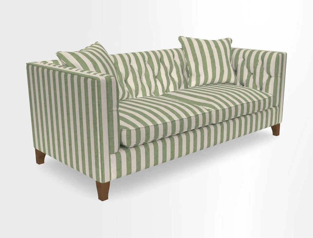 Haresfield 3 seater sofa in Whernside Spring Grass and Stockport Stripe Hunter 