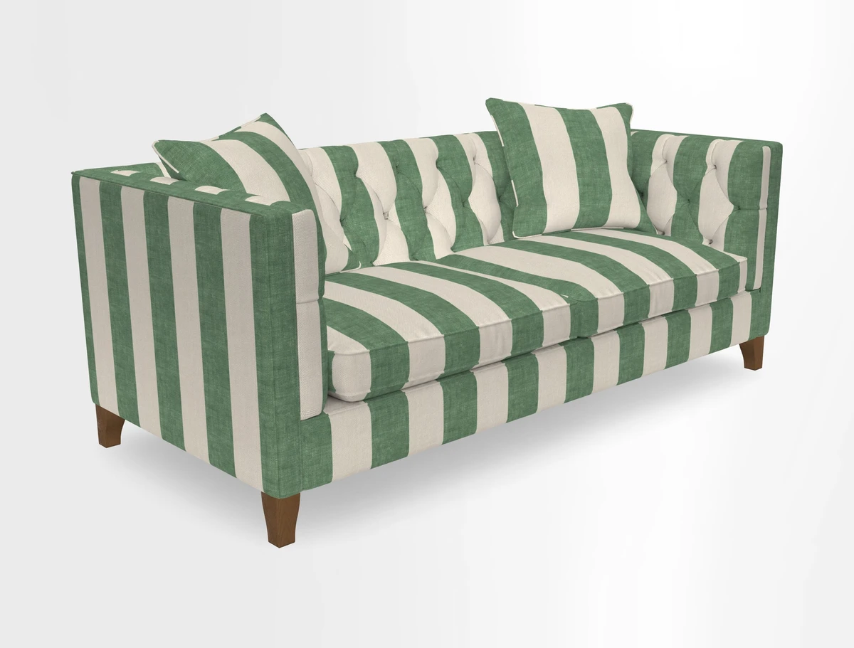 Haresfield 3 seater sofa in Whernside Spring Grass and Stockport Stripe Hunter 