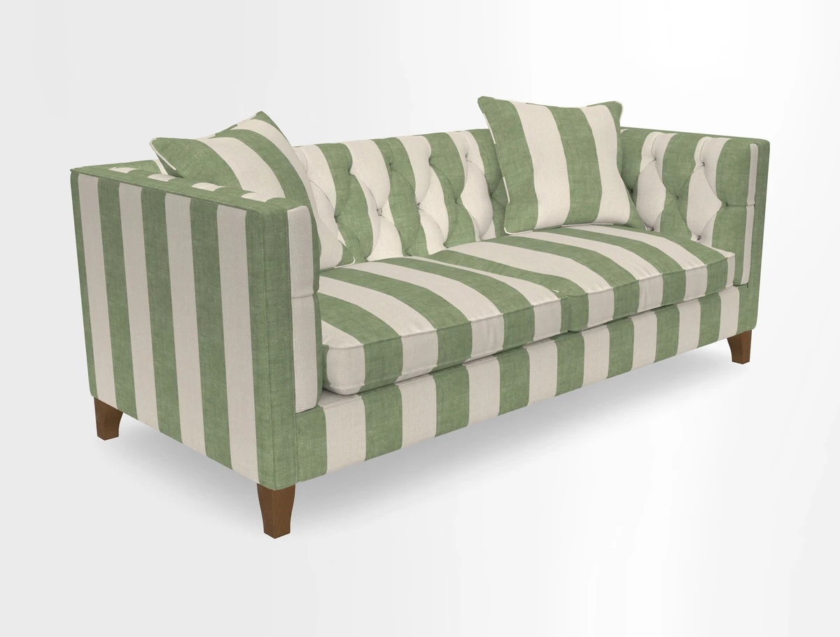 Haresfield 3 seater sofa in Whernside Spring Grass and Stockport Stripe Hunter 