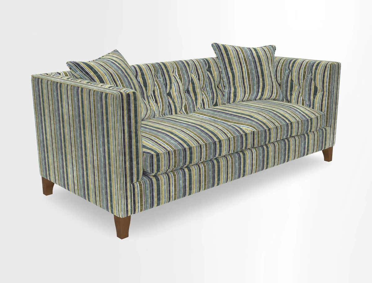Haresfield 3 seater sofa in Whernside Spring Grass and Stockport Stripe Hunter 